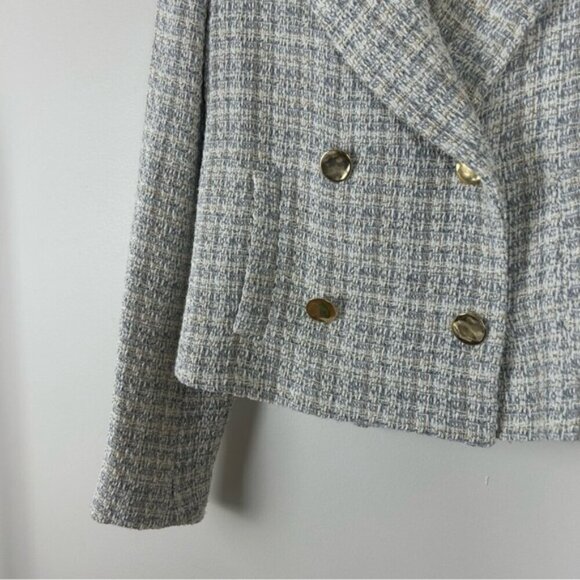 ZARA WOMEN NEW CROPPED TEXTURED BLAZER WEAVE TWEED - Picture 6 of 10